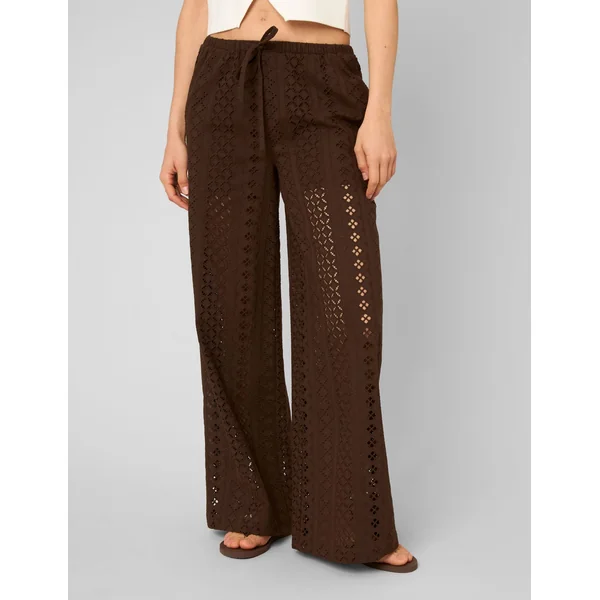 Pantalon broderie anglaise Marron foncée