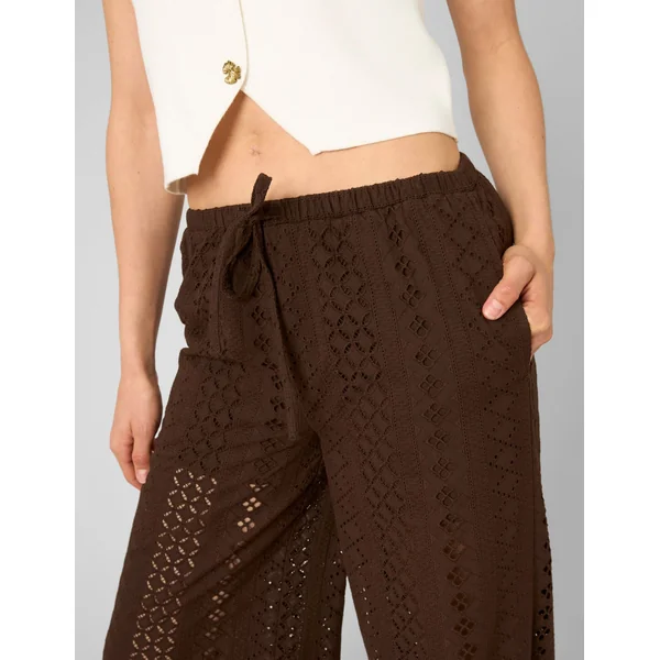 Pantalon broderie anglaise Marron foncée