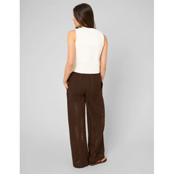 Pantalon broderie anglaise Marron foncée