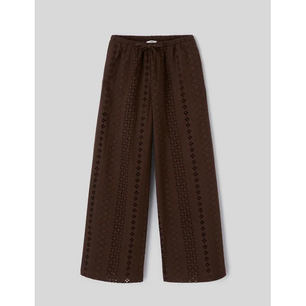 Pantalon broderie anglaise Marron foncée