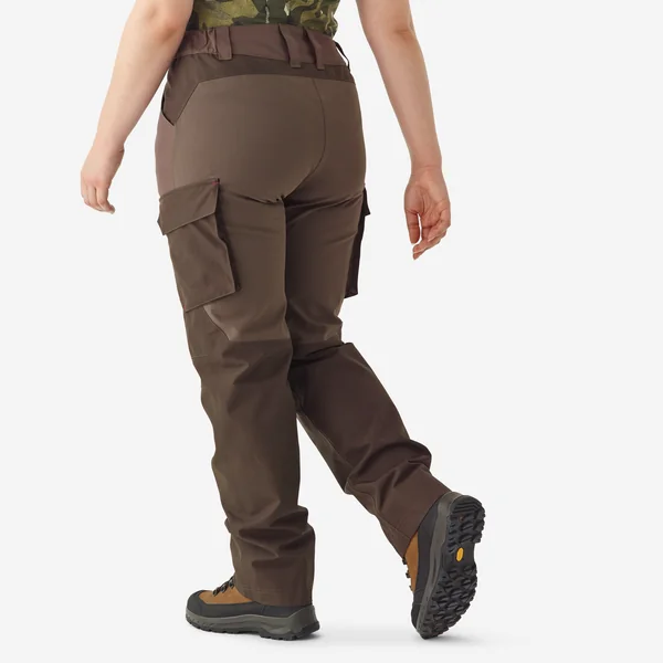 Pantalon chasse femme impermeable 500 marron poches cargo