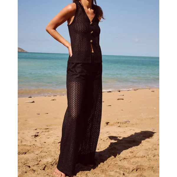Pantalon droit crochet avec short intégré