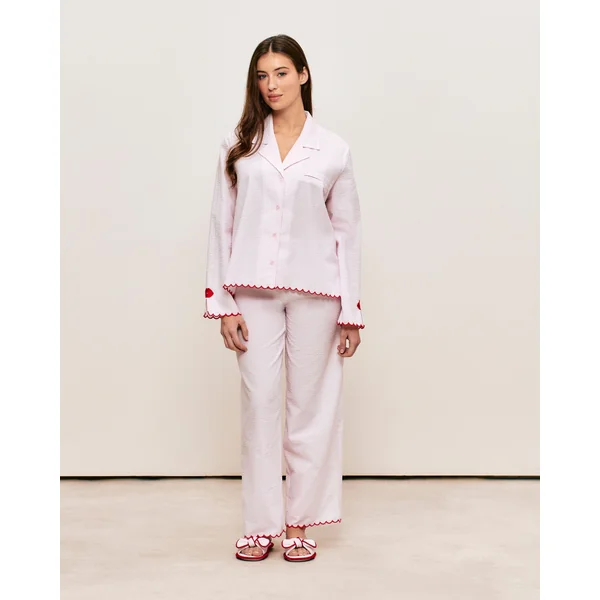 Pantalon droit en coton à rayures