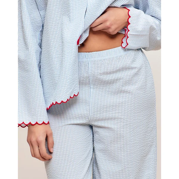 Pantalon droit en coton à rayures