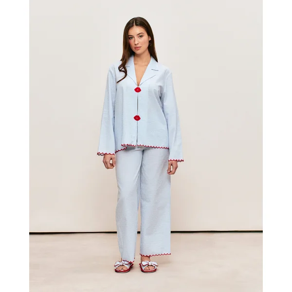 Pantalon droit en coton à rayures