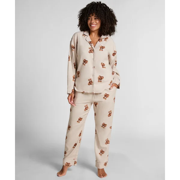 Pantalon droit en flanelle ours - Beige