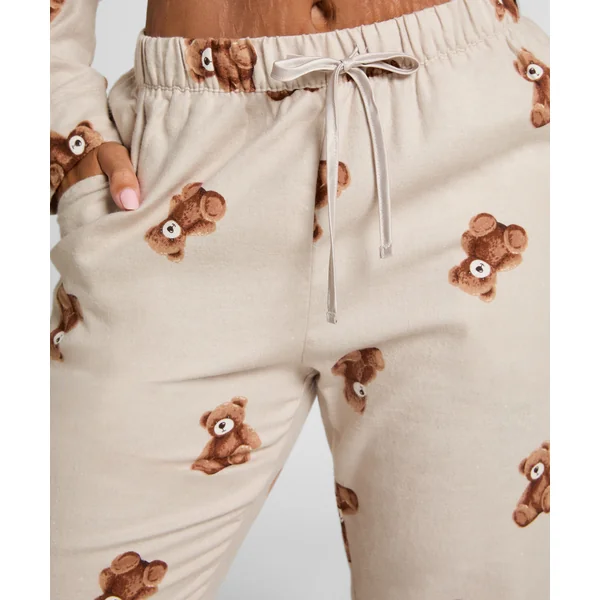 Pantalon droit en flanelle ours - Beige