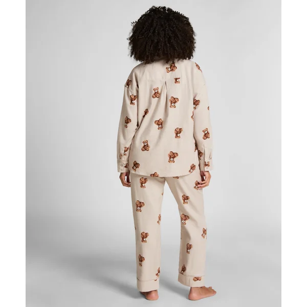 Pantalon droit en flanelle ours - Beige
