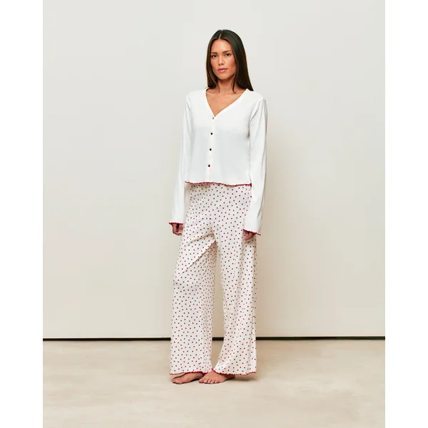 Pantalon en jersey côtelé motifs cœurs