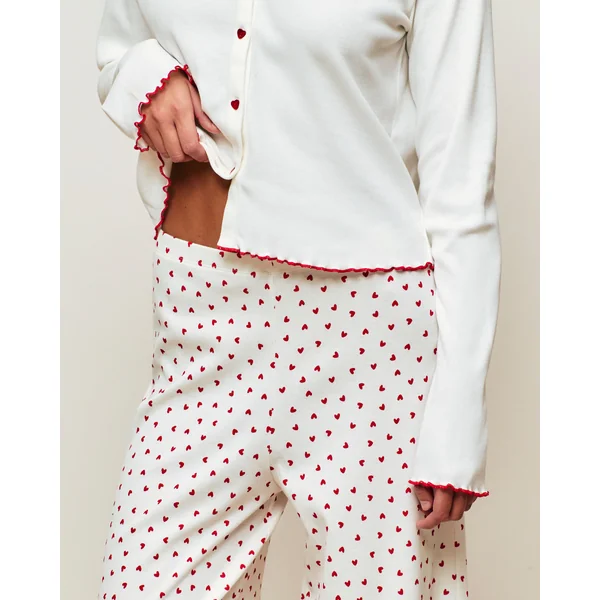 Pantalon en jersey côtelé motifs cœurs
