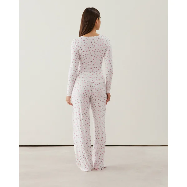 Pantalon en pointelle motifs fleurs