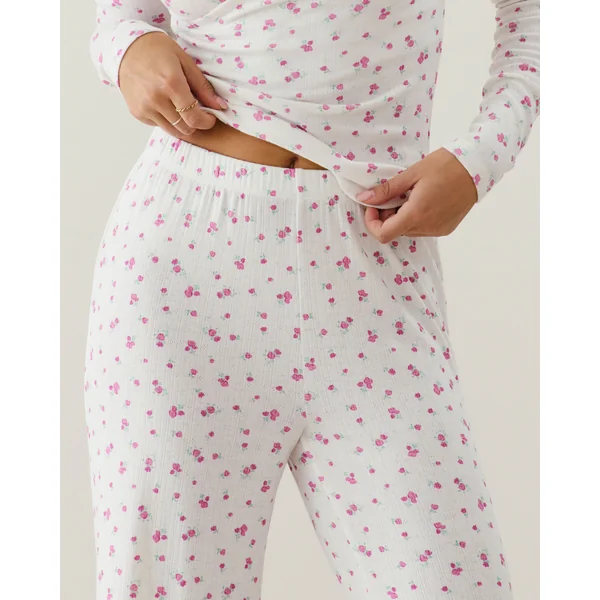 Pantalon en pointelle motifs fleurs