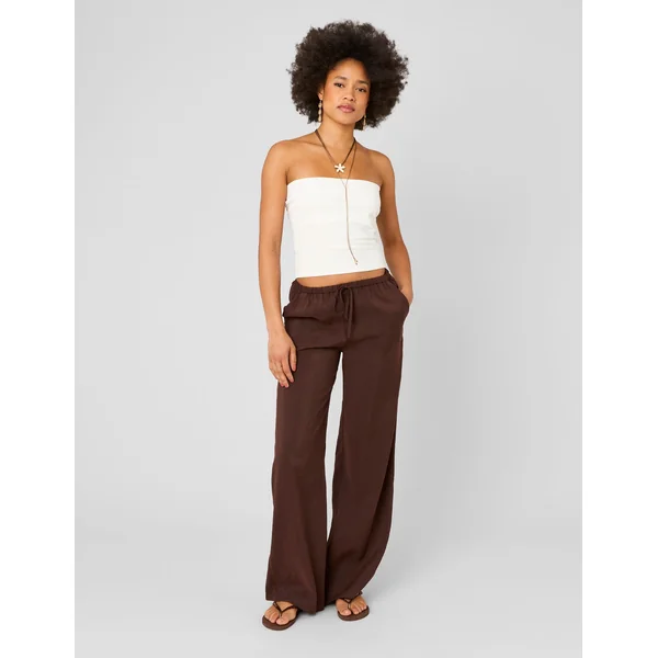 Pantalon fluide taille élastiquée Marron foncée