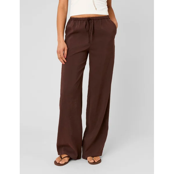 Pantalon fluide taille élastiquée Marron foncée