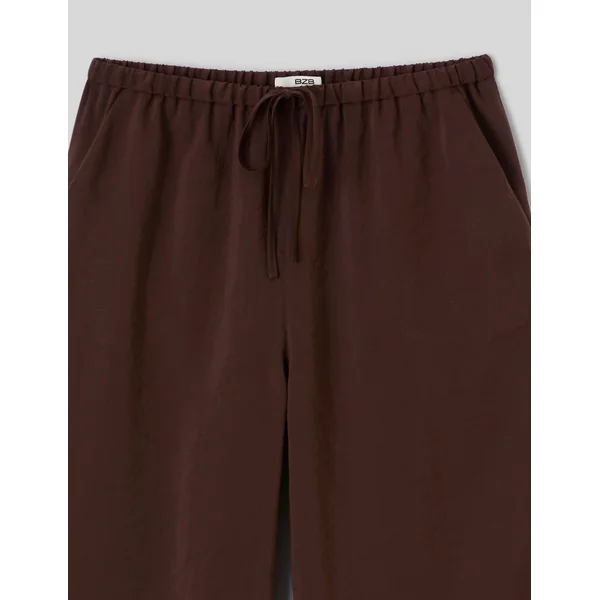 Pantalon fluide taille élastiquée Marron foncée