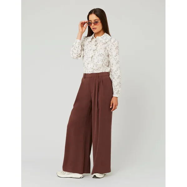 Pantalon fluide à pinces Marron
