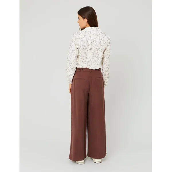Pantalon fluide à pinces Marron