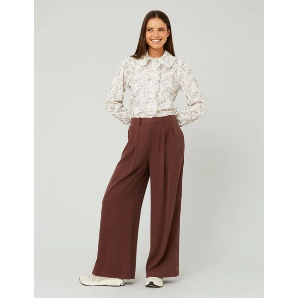 Pantalon fluide à pinces Marron