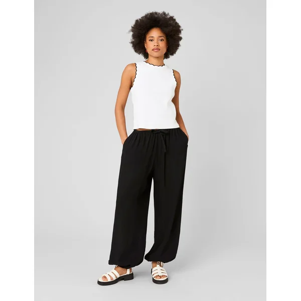 Pantalon fluide élastiqué bas Noir