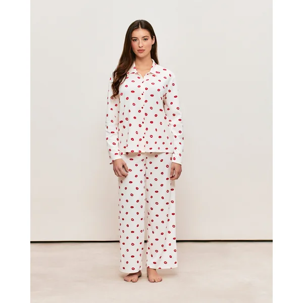 Pantalon jersey côtelé motifs bouches