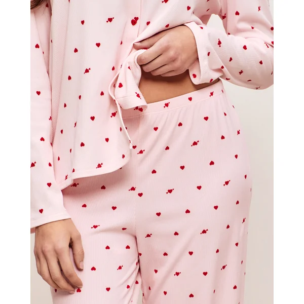 Pantalon jersey côtelé motifs cœurs