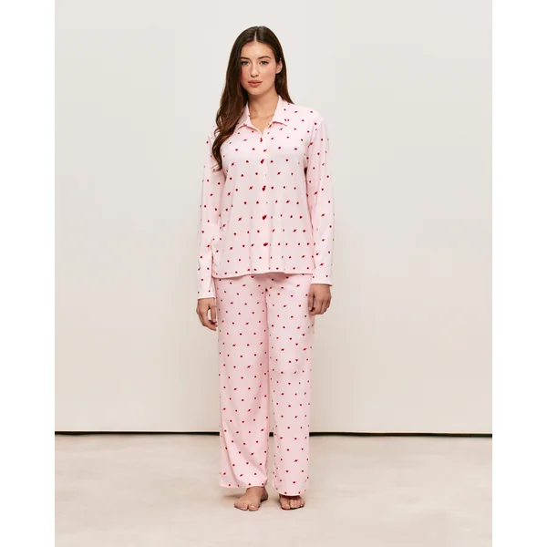 Pantalon jersey côtelé motifs cœurs