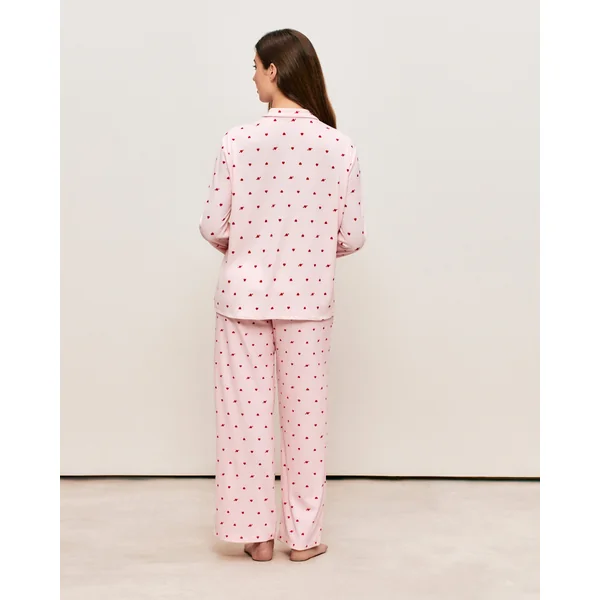 Pantalon jersey côtelé motifs cœurs