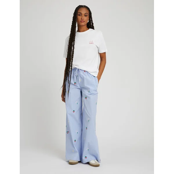 Pantalon rayé brodé Bleu moyen