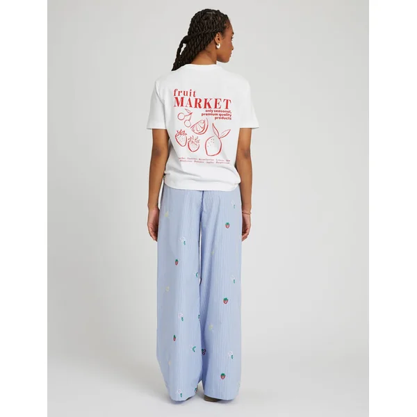 Pantalon rayé brodé Bleu moyen