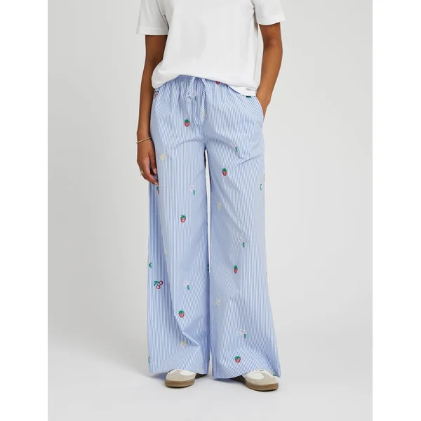 Pantalon rayé brodé Bleu moyen