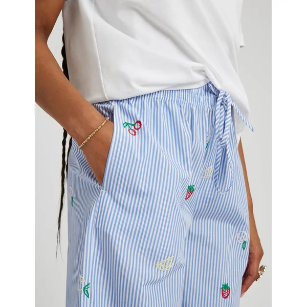 Pantalon rayé brodé Bleu moyen