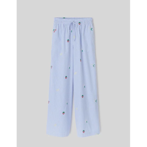 Pantalon rayé brodé Bleu moyen