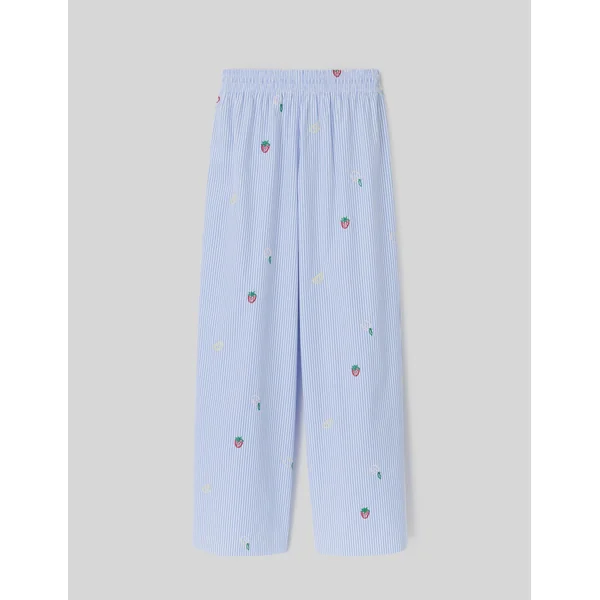 Pantalon rayé brodé Bleu moyen