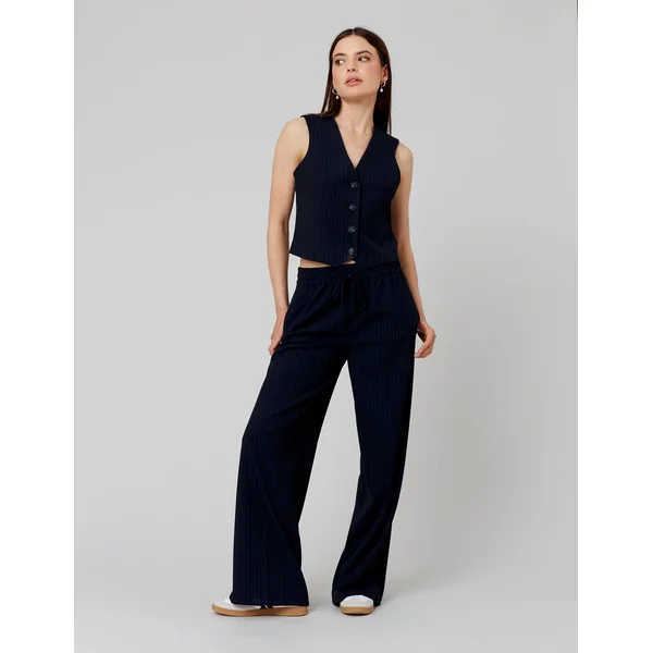 Pantalon rayé polyester recyclé Bleu foncé