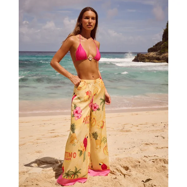 Pantalon satin imprimé tropical