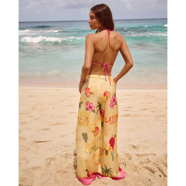Pantalon satin imprimé tropical