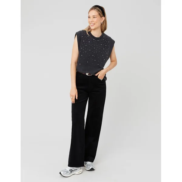 Pantalon straight velours Noir