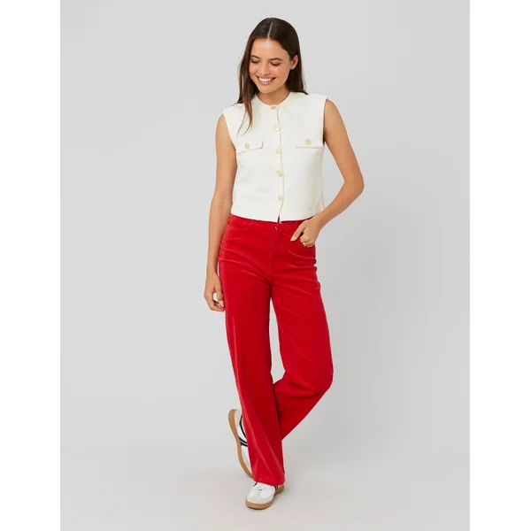 Pantalon straight velours Rouge