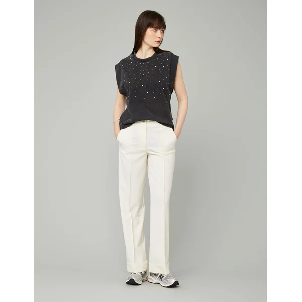 Pantalon tailleur à revers Ecru