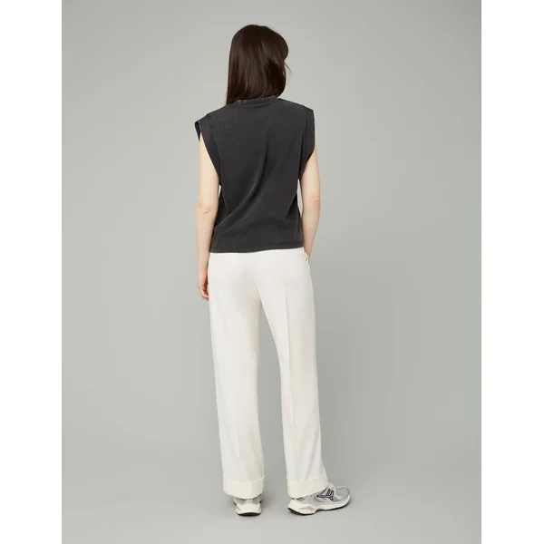 Pantalon tailleur à revers Ecru