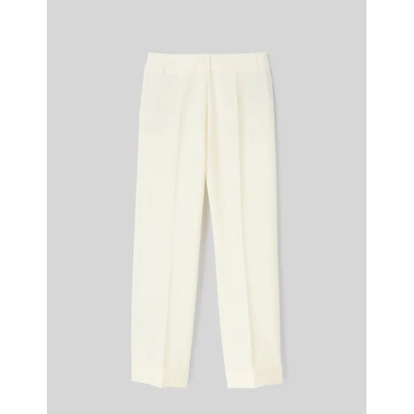 Pantalon tailleur à revers Ecru