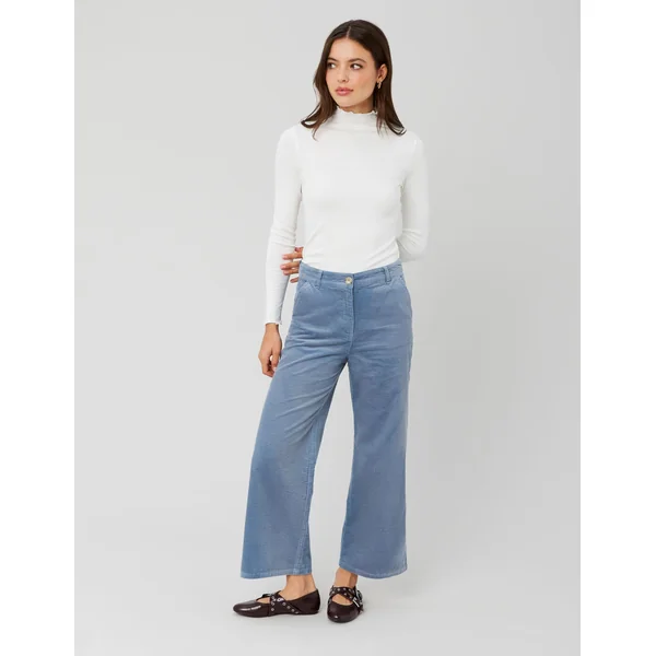 Pantalon wide leg velours cropped Bleu foncé