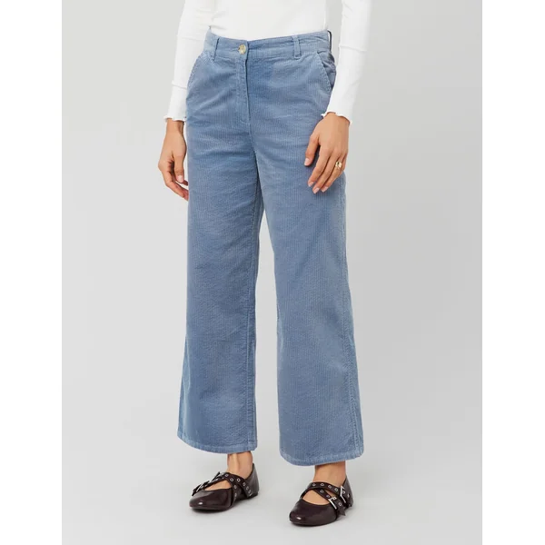Pantalon wide leg velours cropped Bleu foncé