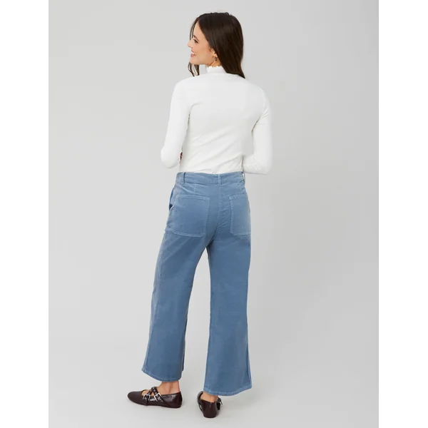 Pantalon wide leg velours cropped Bleu foncé
