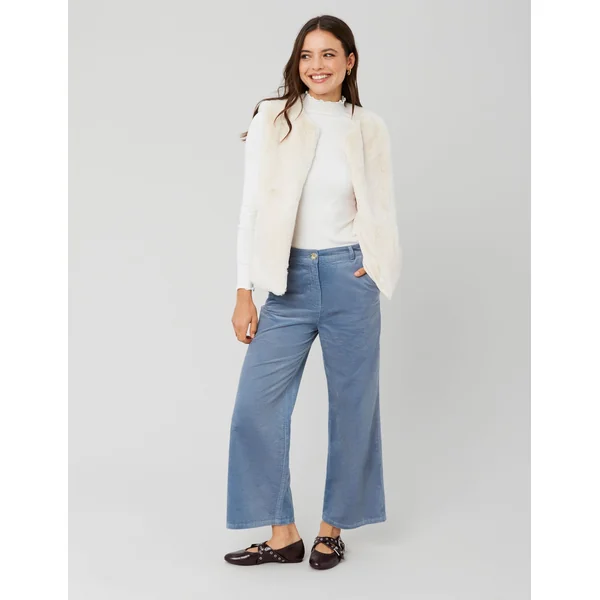 Pantalon wide leg velours cropped Bleu foncé