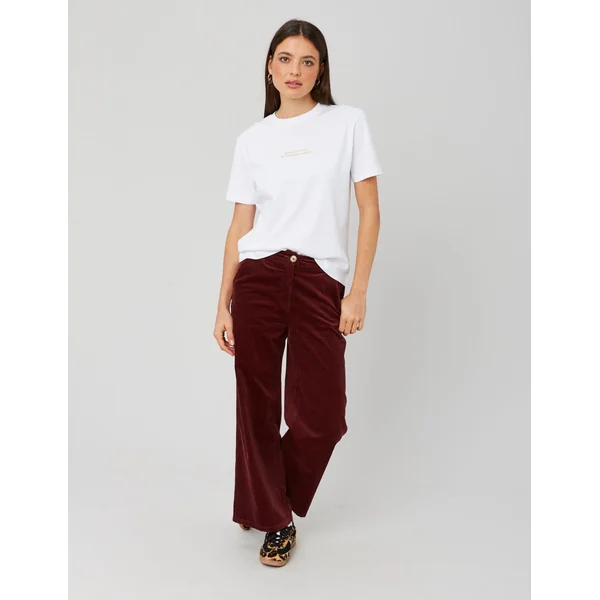 Pantalon wide leg velours cropped Bordeaux