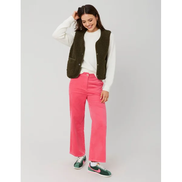 Pantalon wide leg velours cropped Rose