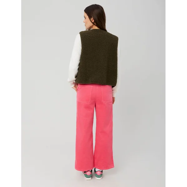 Pantalon wide leg velours cropped Rose