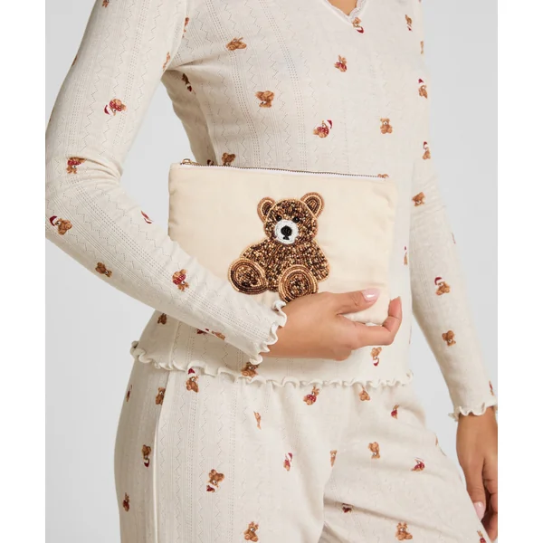 Pochette perlée ours - Beige