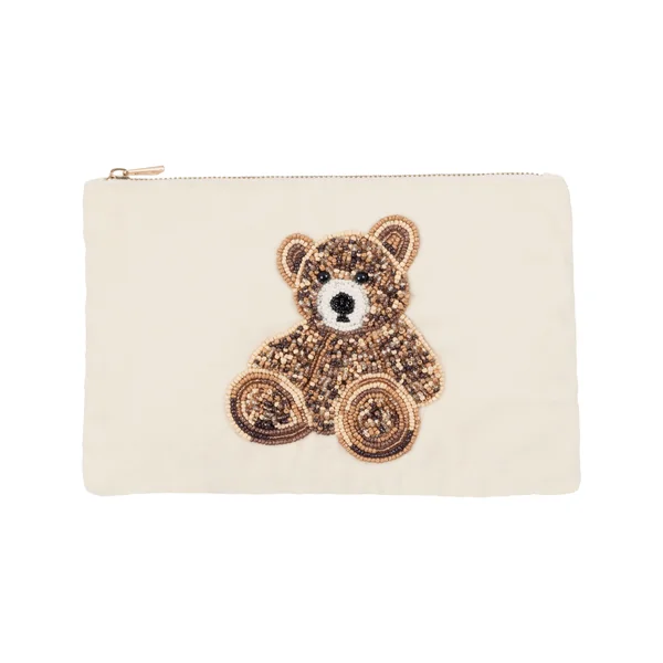 Pochette perlée ours - Beige